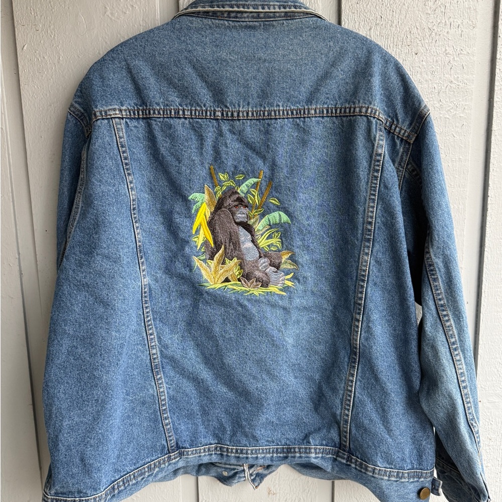 Great Northwest Clothing Company Blue Jean Jacket embroidered gorilla back 2X - Picture 2 of 8